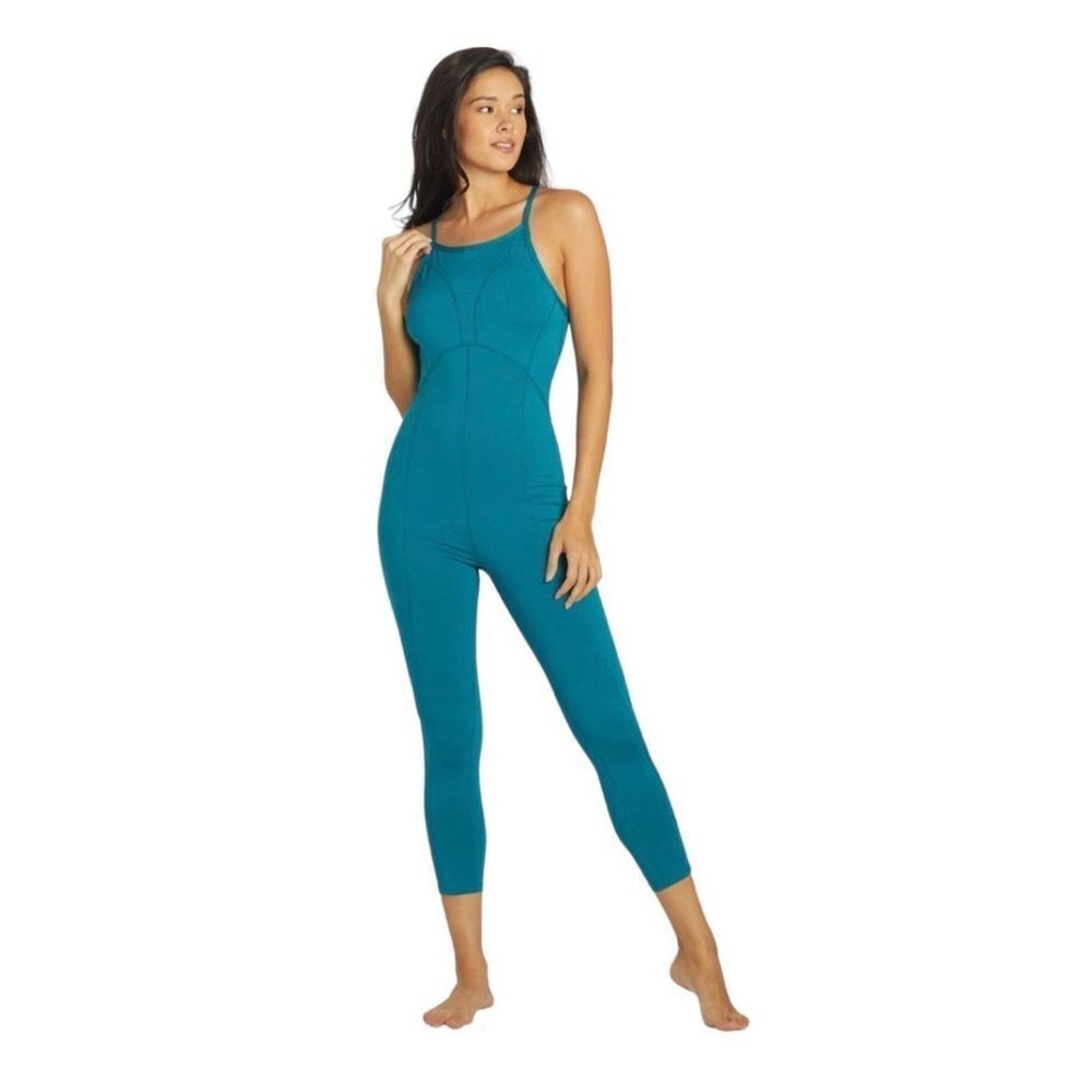 Free People Womens Movement Ashford Side To Side Performance Jumpsuit Blue Large